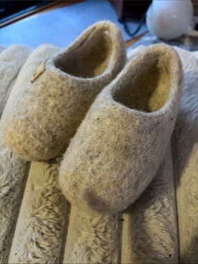 Wool Felt Slip-On Slippers in Light Beige - 9